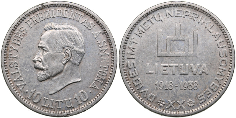 Lithuania 10 Litu 1938 - A. Smetona
17.92g. XF/XF-. KM 84. Rare!