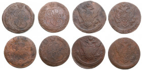 Small collection of Russia 5 Kopecks 1770, 1771, 1772, 1779 (4)
Various condition.