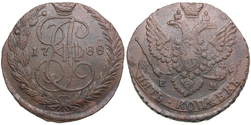 Russia 5 Kopecks 1788 EM
47.28g. XF/XF. Bitkin 642.