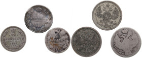 Small collection of coins: Russia 25 & 20 Kopecks 1837, 1818, 1873 (3)
Various condition.