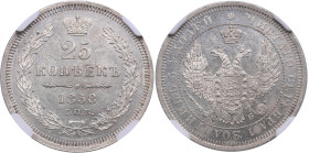 Russia 25 Kopecks 1858 СПБ-ФБ - NGC MS 63
Magnificent specimen with fine mint luster. Rare state of preservation. Bitkin 56.