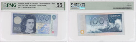 Estonia 100 Krooni 1994 ZZ - PMG 55 About Uncirculated
Pick 79a*. Only five specimens has been certified finer by PMG.