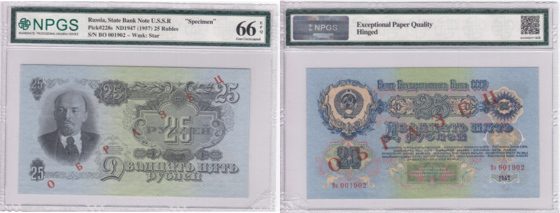 Russia USSR 25 Roubles 1947 (1957) - Specimen - NPGS 66 EPQ Gem Uncirculated
Pic...