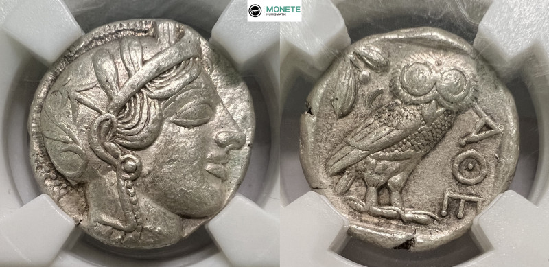 Attica. Athens circa 454-404 BC.
Tetradrachm AR
Head of Athena right, wearing ea...