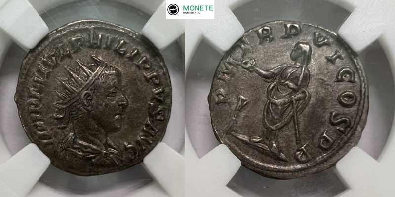 Philip II AD 247-249. Rome
Antoninianus AR
IMP M IVL PHILIPPVS AVG, radiate, dra...