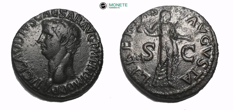Claudius, 41-54 As Rome circa 50-54, Æ 29.00 mm., 11.35 g.
Bare head l. Rev. Li...