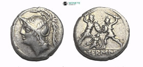 Q. THERMUS M. F. Denarius (103 BC). Rome.Obv: Head of Mars left, wearing crested helmet, ornamented with plume and annulet.