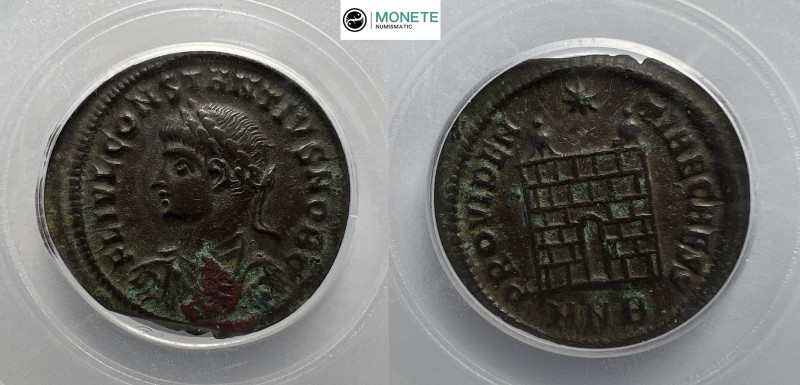 Constantius II, as Caesar, AE follis. 325-326 AD. FL IVL CONSTANTIVS NOB C, laur...