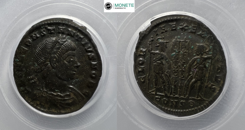 Constantine I AE follis. CONSTANTINVS MAX AVG, rosette-diademed, draped and cuir...