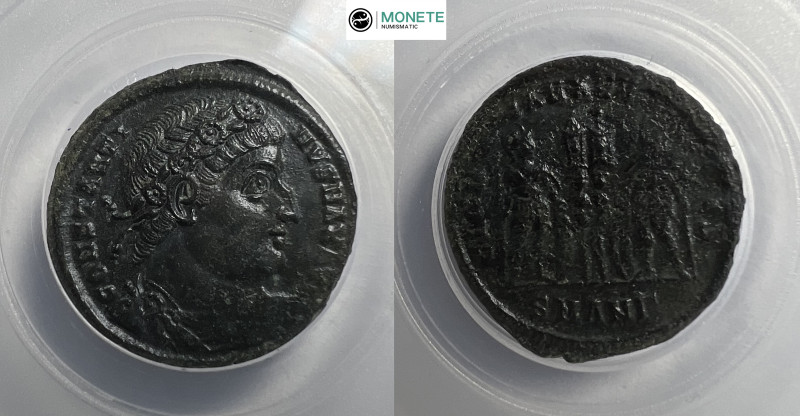 Constantine I AE follis. CONSTANTINVS MAX AVG, rosette-diademed, draped and cuir...