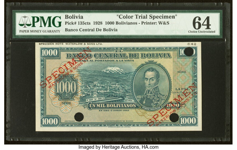Bolivia Banco Central 1000 Bolivianos 20.7.1928 Pick 135cts Color Trial Specimen...