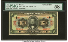 Brazil Banco do Brasil 100 Mil Reis 8.1.1923 Pick 120s Specimen PMG Choice About Unc 58 EPQ. Six POCs are noted. HID09801242017 © 2022 Heritage Auctio...