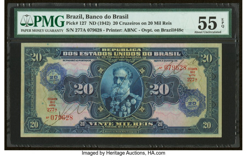 Brazil Banco do Brasil 20 Cruzeiros on 20 Mil Reis ND (1942) Pick 127 PMG About ...