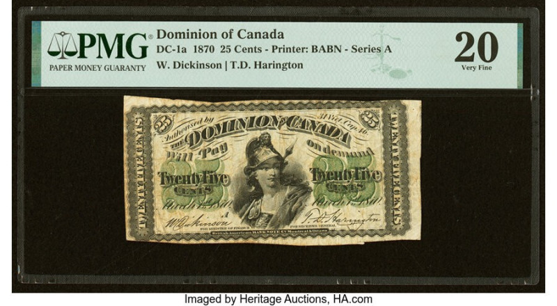 Canada Dominion of Canada 25 Cents 1.3.1870 DC-1a PMG Very Fine 20. HID098012420...
