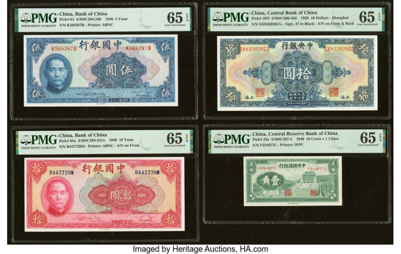 China Group Lot of 5 Graded Examples. China Bank of China 5 Yuan 1940 Pick 84 S/...
