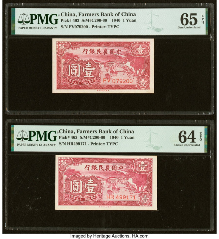 China Farmers Bank of China 1 Yuan 1940 Pick 463 S/M#C290-60 Two Examples PMG Ge...