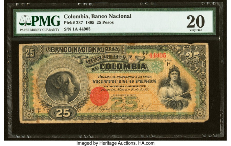 Colombia Banco Nacional de la Republica de Colombia 25 Pesos 4.3.1895 Pick 237 P...
