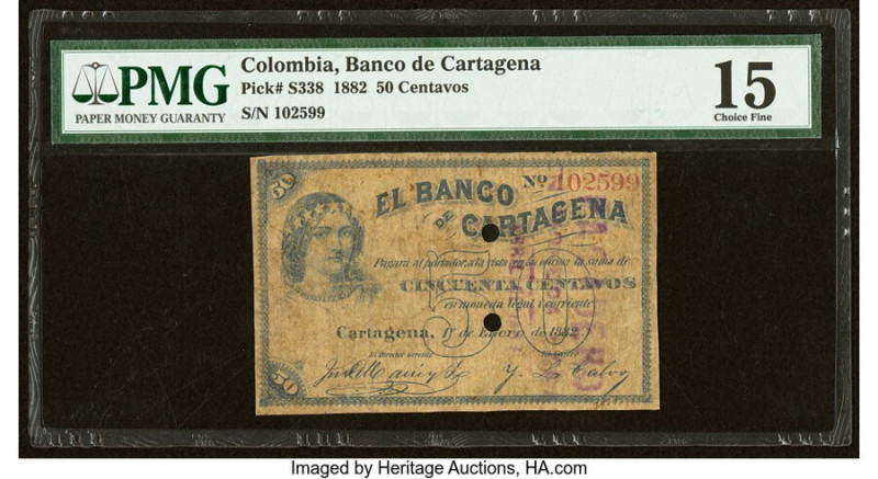 Colombia Banco De Cartagena 50 Centavos 1.1.1882 Pick S388 PMG Choice Fine 15. S...