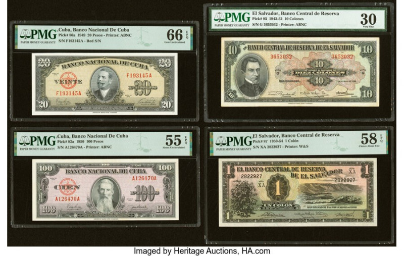 Cuba Banco Nacional de Cuba 20; 100 Pesos 1949; 1950 Pick 80a; 82a Two Examples ...