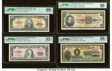 Cuba Banco Nacional de Cuba 20; 100 Pesos 1949; 1950 Pick 80a; 82a Two Examples PMG Gem Uncirculated 66 EPQ; About Uncirculated 55 EPQ; El Salvador Ba...