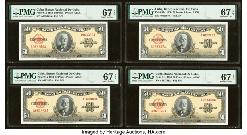 Cuba Banco Nacional de Cuba 50 Pesos 1950 Pick 81a Ten Examples PMG Superb Gem U...