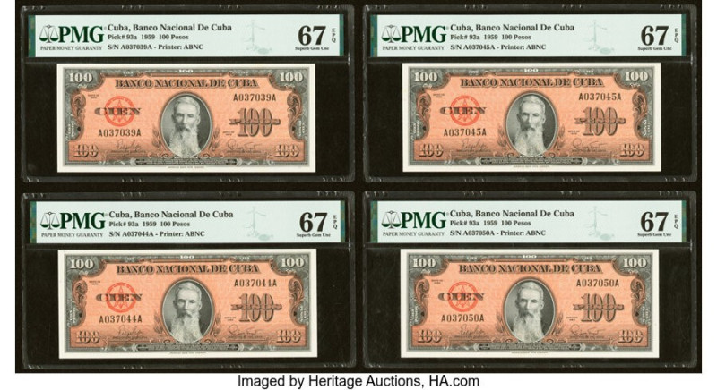 Cuba Banco Nacional de Cuba 100 Pesos 1959 Pick 93a Ten Examples PMG Superb Gem ...
