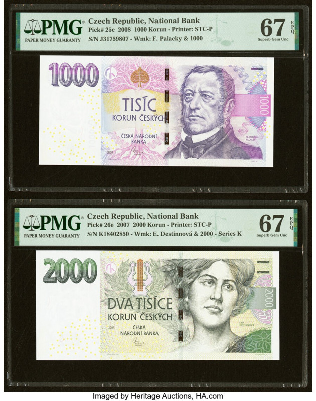 Czech Republic Czech National Bank 1000; 2000 Korun 2008; 2007 Pick 25c; 26e Two...