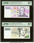 Czech Republic Czech National Bank 1000; 2000 Korun 2008; 2007 Pick 25c; 26e Two Examples PMG Superb Gem Unc 67 EPQ (2). HID09801242017 © 2022 Heritag...