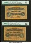East Africa East African Currency Board 5 Shillings 1.6.1939; 1.1.1955 Pick 26Aa; 33 Two Examples PMG Very Fine 25 Net; Choice Fine 15. Thinning and a...