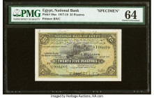 Egypt National Bank of Egypt 25 Piastres 13.8.1917 Pick 10as Specimen PMG Choice Uncirculated 64. A Cancelled perforation, printer's annotations and p...