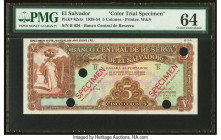 El Salvador Banco Central de Reserva de El Salvador 5 Colones 10.5.1938 Pick 82cts Color Trial Specimen PMG Choice Uncirculated 64. Four POCs are note...