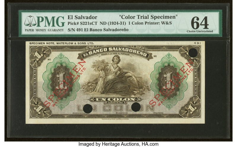 El Salvador Banco Salvadoreno 1 Colon ND (1924-31) Pick S221cts Color Trial Spec...