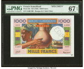French Somaliland Banque de l'Indochine, Djibouti 1000 Francs ND (1946) Pick 20s Specimen PMG Superb Gem Unc 67 EPQ. A perforated Specimen is present ...