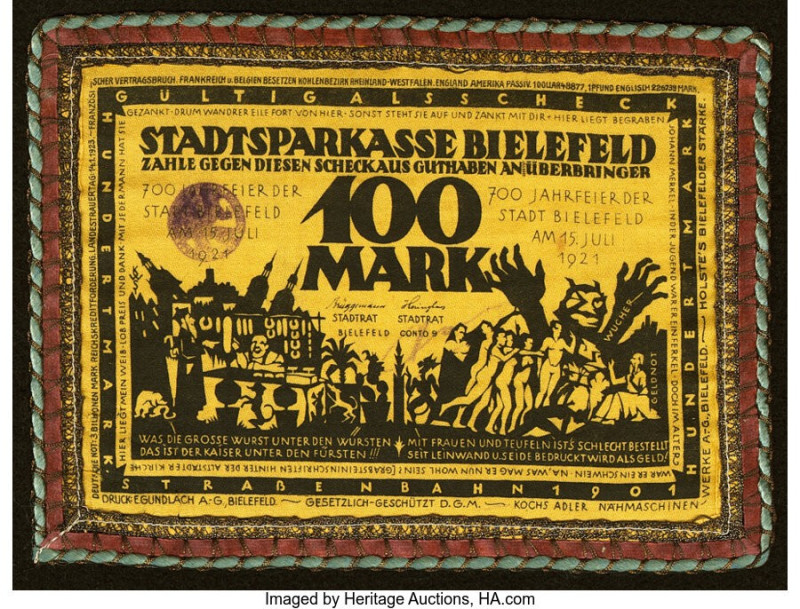 Germany Silk Bielefeld 100 Mark 15.7.1921 Pick Unlisted NGM056a-spurwhs Crisp Un...