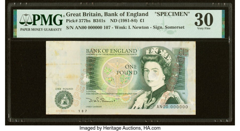 Great Britain Bank of England 1 Pound ND (1978-84) Pick 377bs Specimen PMG Very ...
