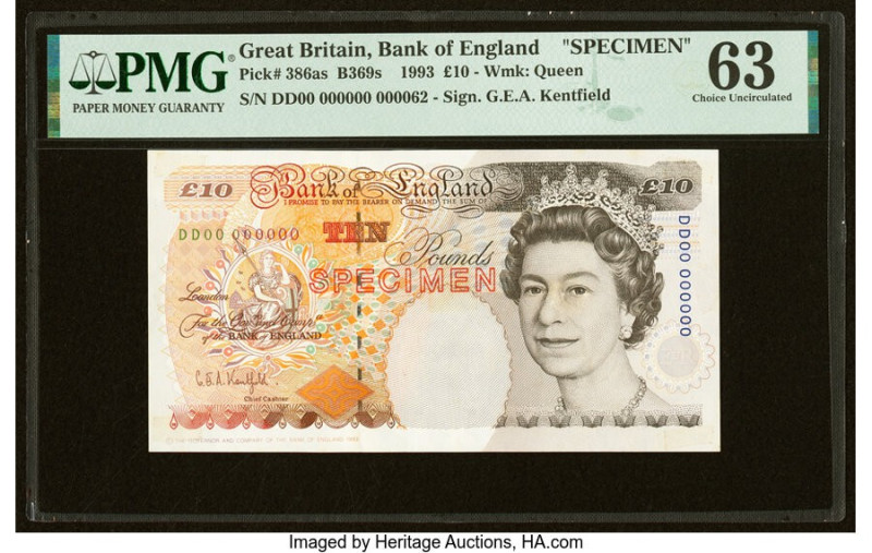 Great Britain Bank of England 10 Pounds 1993 (ND 1993-2000) Pick 386as Specimen ...