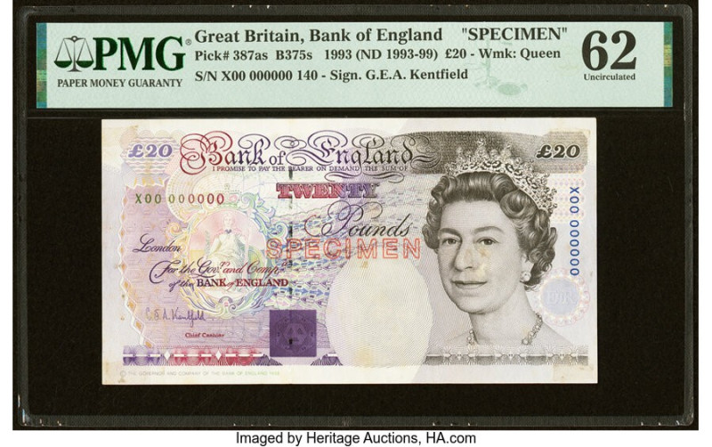Great Britain Bank of England 20 Pounds 1993 (ND 1993-99) Pick 387as Specimen PM...