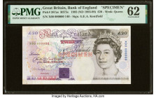 Great Britain Bank of England 20 Pounds 1993 (ND 1993-99) Pick 387as Specimen PMG Uncirculated 62. Previous mounting and a paper pull noted. HID098012...