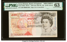 Great Britain Bank of England 50 Pounds 1994 (ND 1993-98) Pick 388as Specimen PMG Choice Uncirculated 63. Previous mounting is noted on this example. ...