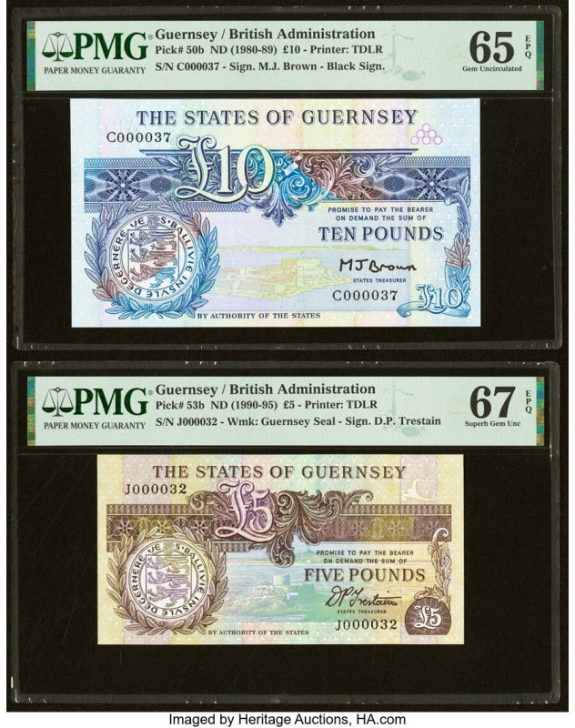 Low Serial Number Set Guernsey States of Guernsey 10; 5 Pounds ND (1980-89); (19...
