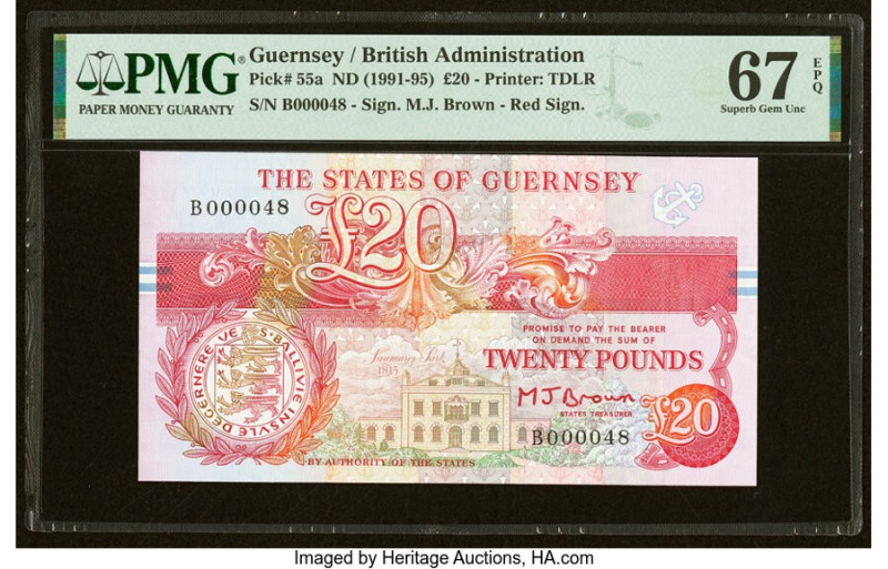 Low Serial Number 48 Guernsey States of Guernsey 20 Pounds ND (1991-95) Pick 55a...