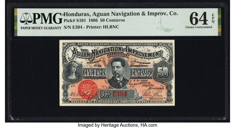 Honduras Aguan Navigation and Improvement Company 50 Centavos 25.6.1886 Pick S10...