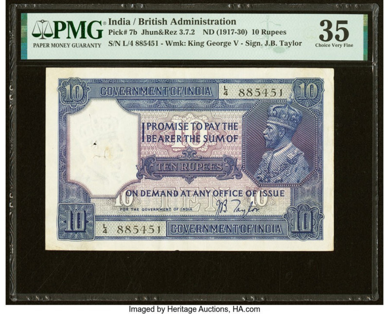 India Government of India 10 Rupees ND (1917-30) Pick 7b Jhun3.7.2 PMG Choice Ve...