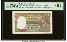 India Reserve Bank of India 5 Rupees ND (1937) Pick 18a Jhun4.3.1 PMG Gem Uncirculated 66 EPQ. Staple holes at issue. HID09801242017 © 2022 Heritage A...