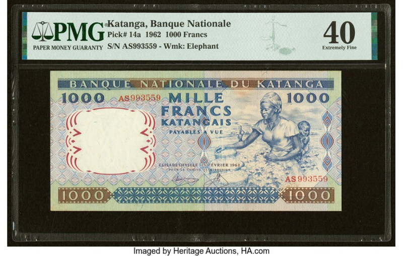 Katanga Banque Nationale du Katanga 1000 Francs 26.2.1962 Pick 14a PMG Extremely...