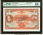 Mozambique Banco Nacional Ultramarino 50 Escudos 1.1.1921 Pick 71bs Specimen PMG Choice Uncirculated 64. A specimen perforation and previous mounting ...