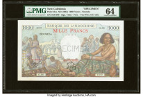 New Caledonia Banque de l'Indochine, Noumea 1000 Francs ND (1963) Pick 43cs Specimen PMG Choice Uncirculated 64. A Specimen perforation is noted. HID0...