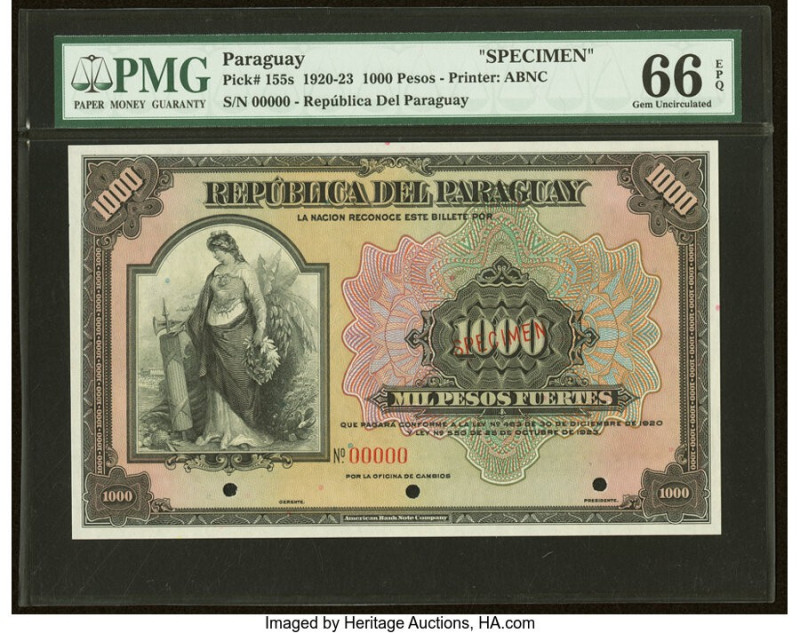 Paraguay Republica del Paraguay 1000 Pesos 25.10.1923 Pick 155s Specimen PMG Gem...