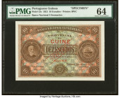 Portuguese Guinea Banco Nacional Ultramarino, Guine 10 Escudos 1.1.1921 Pick 15s Specimen PMG Choice Uncirculated 64. A Specimen perforation is presen...