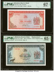 Rhodesia Reserve Bank of Rhodesia 2; 10 Dollars 5.8.1977; 2.1.1979 Pick 35c; 41a* Two Examples PMG Superb Gem Unc 67 EPQ; Gem Uncirculated 65 EPQ. Pic...